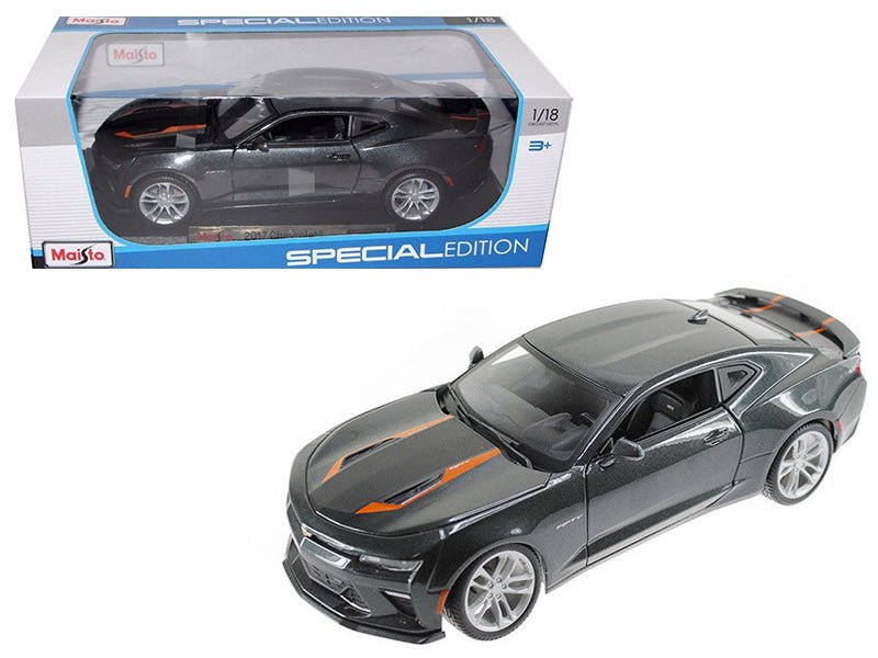 2017 Chevrolet Camaro SS Gray Metallic with Orange Stripes "50th Anniversary" "Special Edition" Series 1/18 Diecast Model Car by Maisto free shipping USA