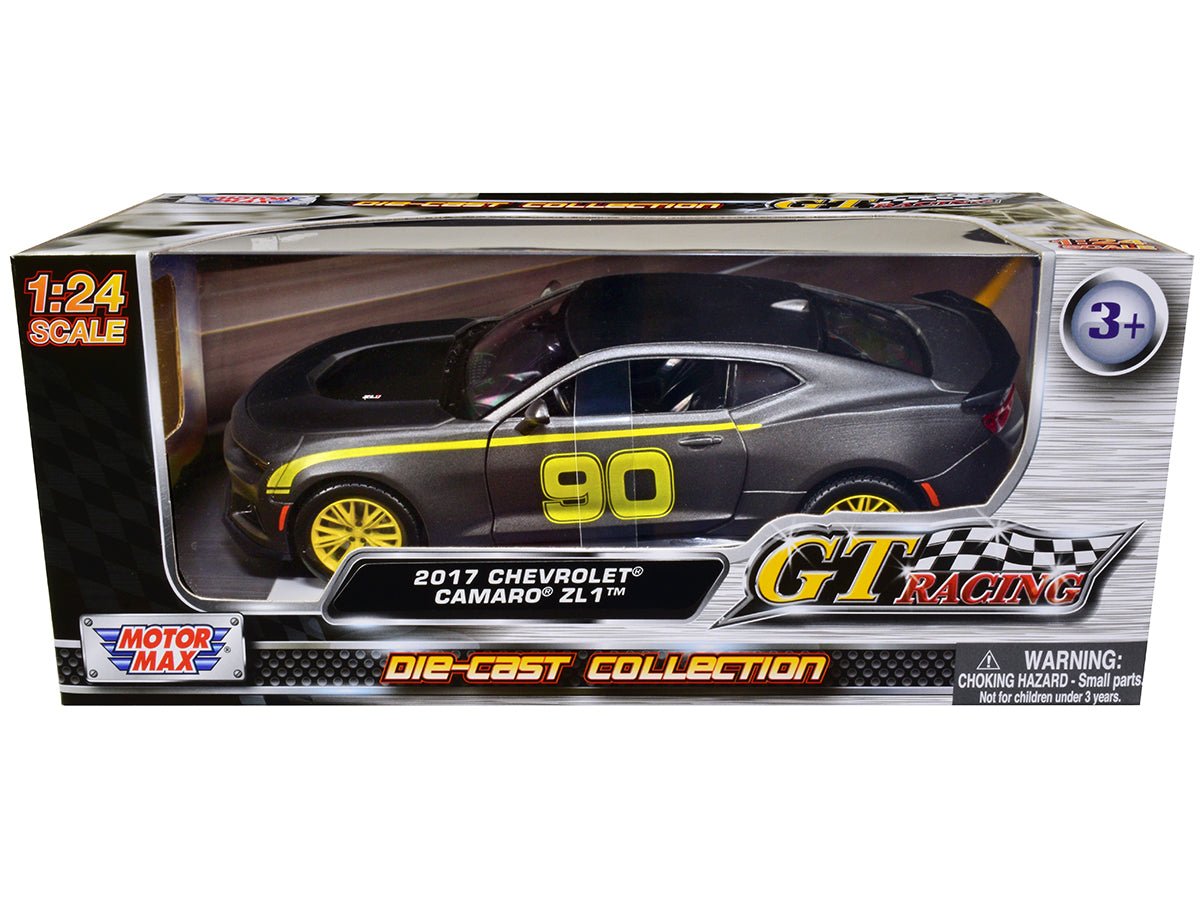 2017 Chevrolet Camaro ZL1 #90 Matt Gray with Yellow Stripes "GT Racing" Series 1/24 Diecast Model Car by Motormax free shipping USA