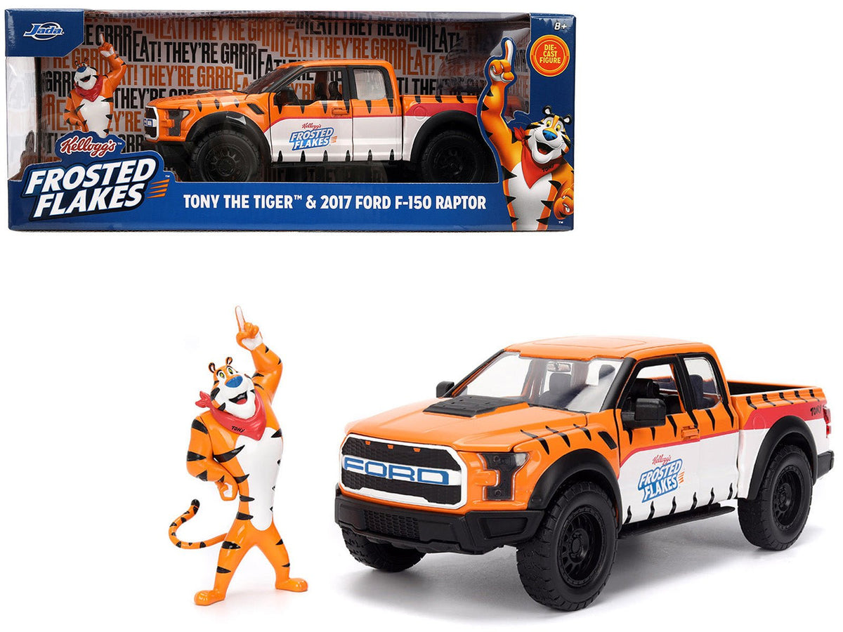 2017 Ford F-150 Raptor Pickup Truck "Frosted Flakes" Orange with Graphics and Tony the Tiger Diecast Figure "Hollywood Rides" Series 1/24 Diecast Model Car by Jada free shipping USA
