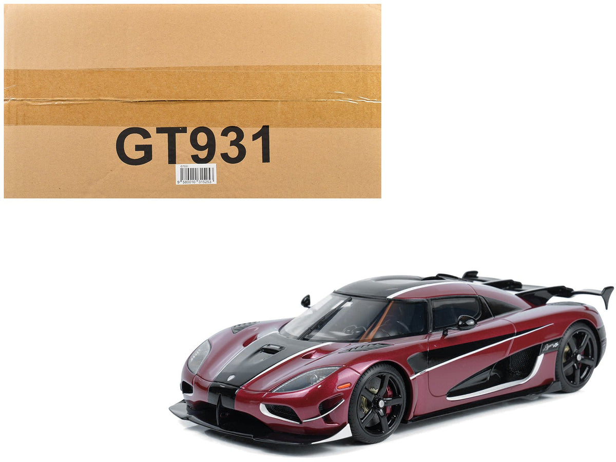 2017 Koenigsegg Agera RS Deep Red Metallic with Black Stripes 1/18 Model Car by GT Spirit free shipping USA