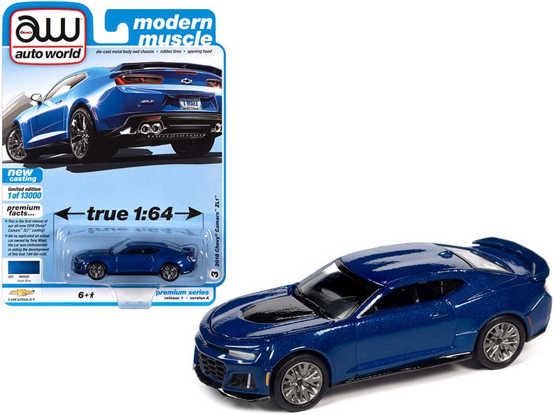 2018 Chevrolet Camaro ZL1 Hyper Blue Metallic "Modern Muscle" Limited Edition to 13000 pieces Worldwide 1/64 Diecast Model Car by Auto World free shipping USA