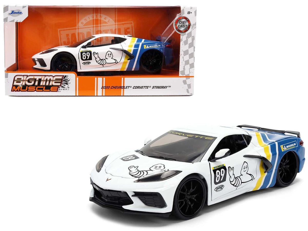 2020 Chevrolet Corvette Stingray C8 #89 "Michelin" White with Yellow and Blue Stripes "Bigtime Muscle" Series 1/24 Diecast Model Car by Jada free shipping USA