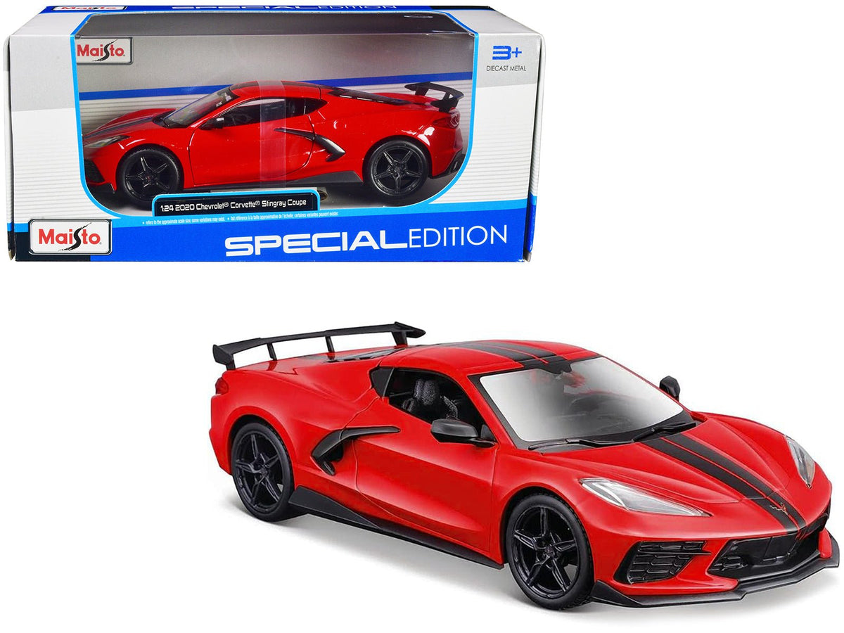 2020 Chevrolet Corvette Stingray Coupe Red with Black Stripes "Special Edition" Series 1/24 Diecast Model Car by Maisto free shipping USA