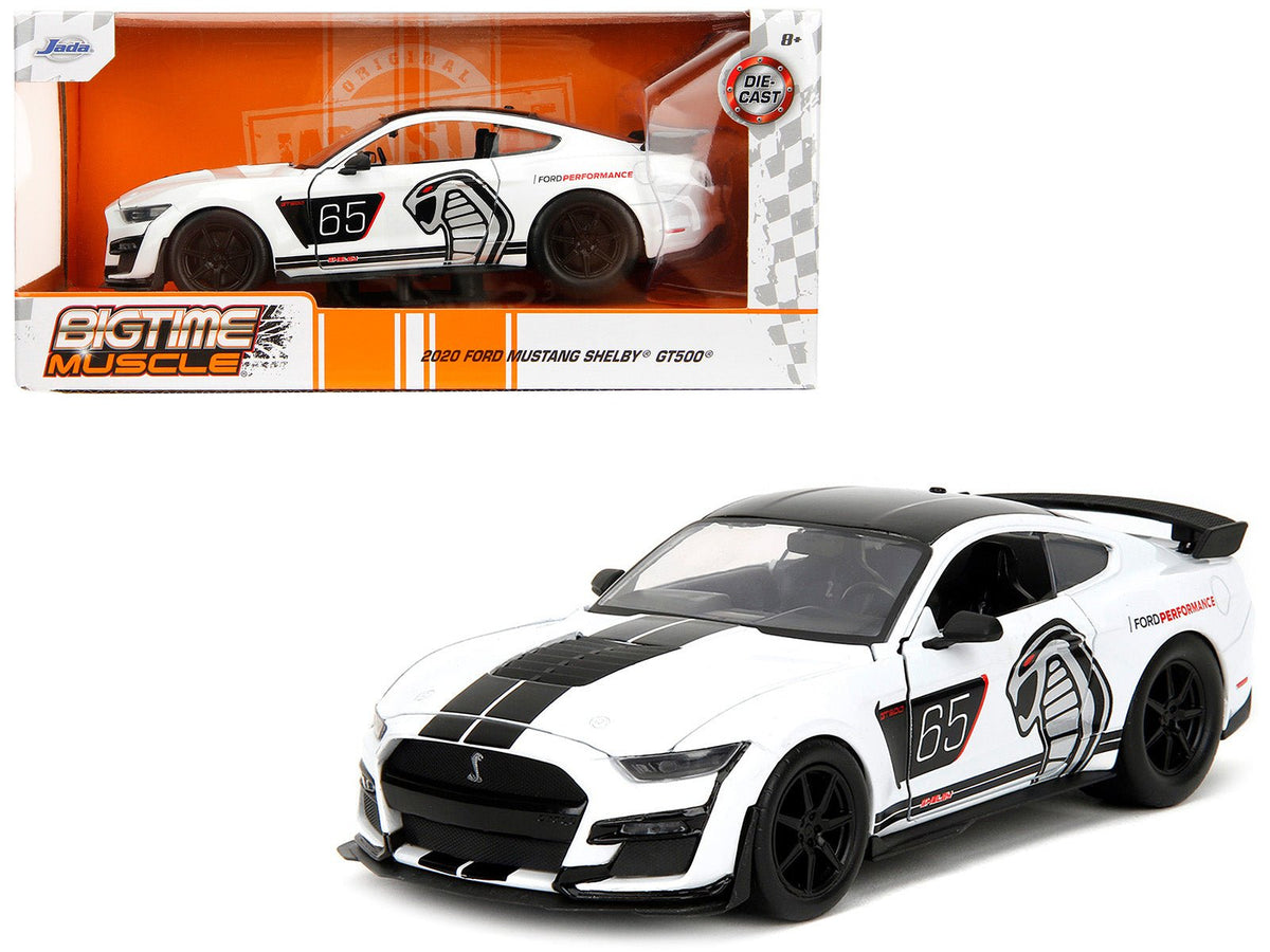 2020 Ford Mustang Shelby GT500 #65 White with Black Top and Stripes "Ford Performance" "Bigtime Muscle" Series 1/24 Diecast Model Car by Jada free shipping USA