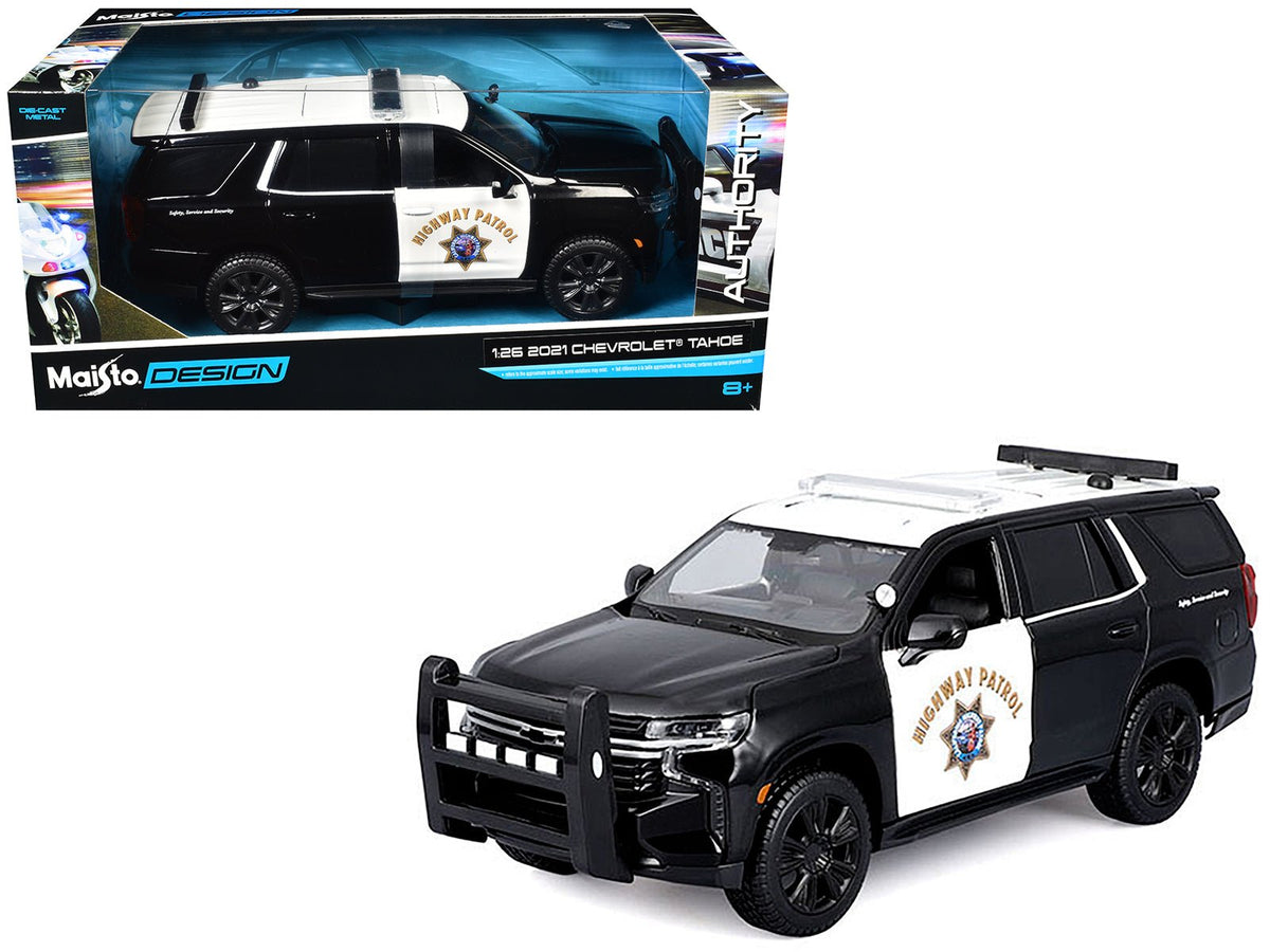 2021 Chevrolet Tahoe "California Highway Patrol" Black and White "Authority" "Maisto Design" Series 1/26 Diecast Model Car by Maisto free shipping USA