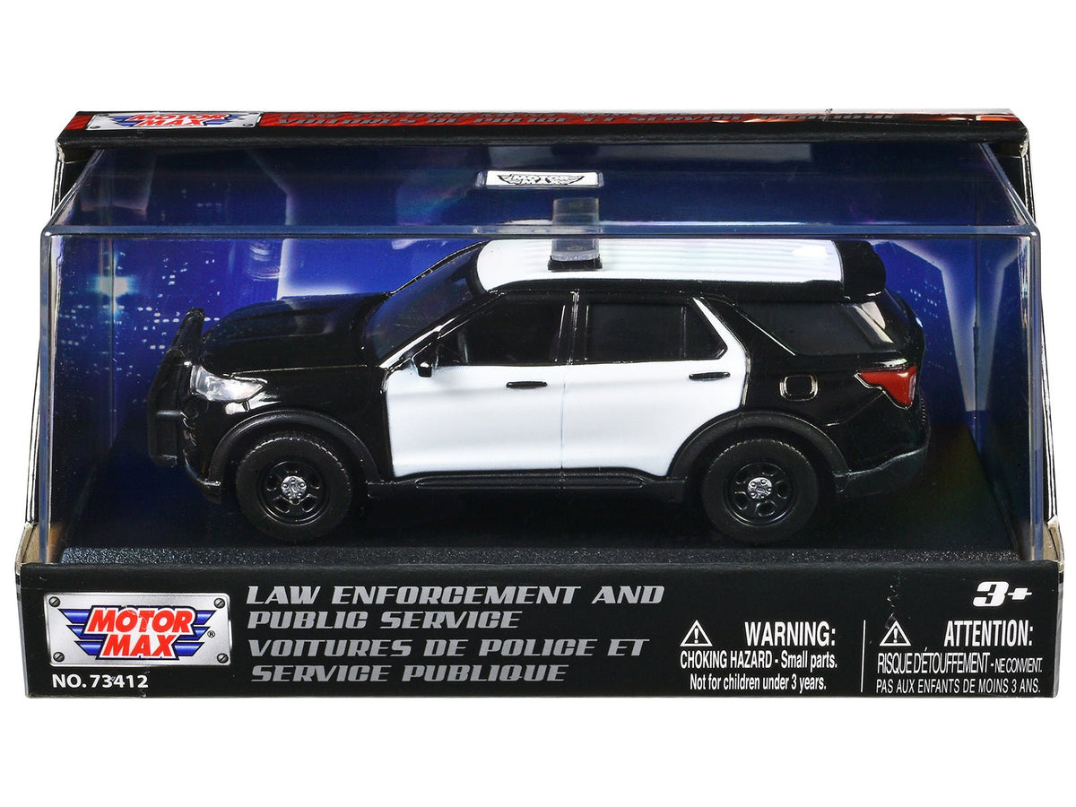 2022 Ford Police Interceptor Utility Black and White Unmarked "Law Enforcement and Public Service" Series 1/43 Diecast Model Car by Motormax free shipping USA