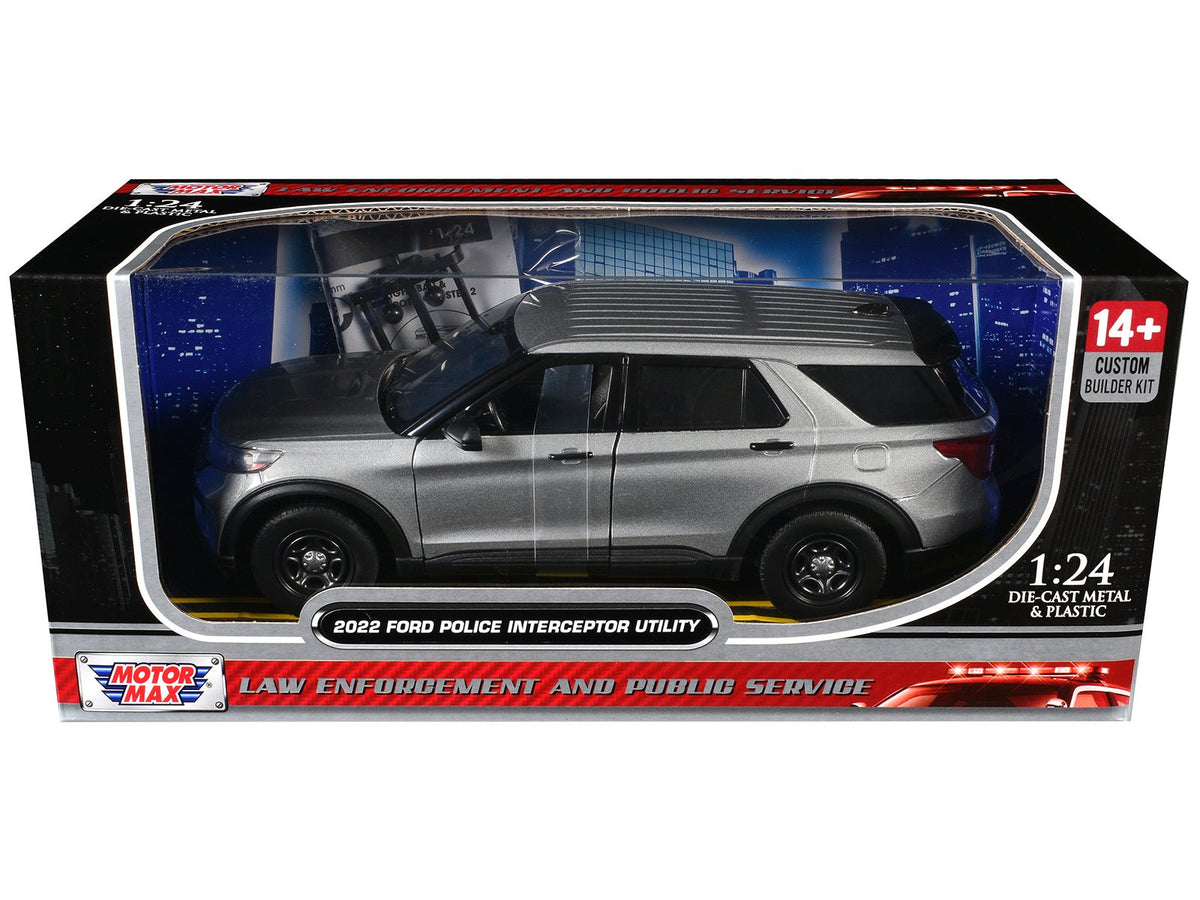 2022 Ford Police Interceptor Utility Unmarked Silver Metallic "Builder's Kit" "Law Enforcement and Public Service" Series 1/24 Diecast Model Car by Motormax free shipping USA