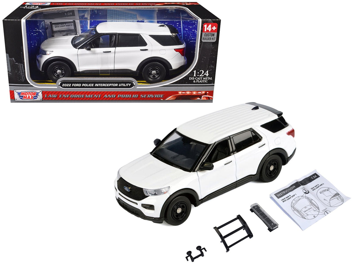 2022 Ford Police Interceptor Utility Unmarked White "Builder's Kit" "Law Enforcement and Public Service" Series 1/24 Diecast Model Car by Motormax free shipping USA