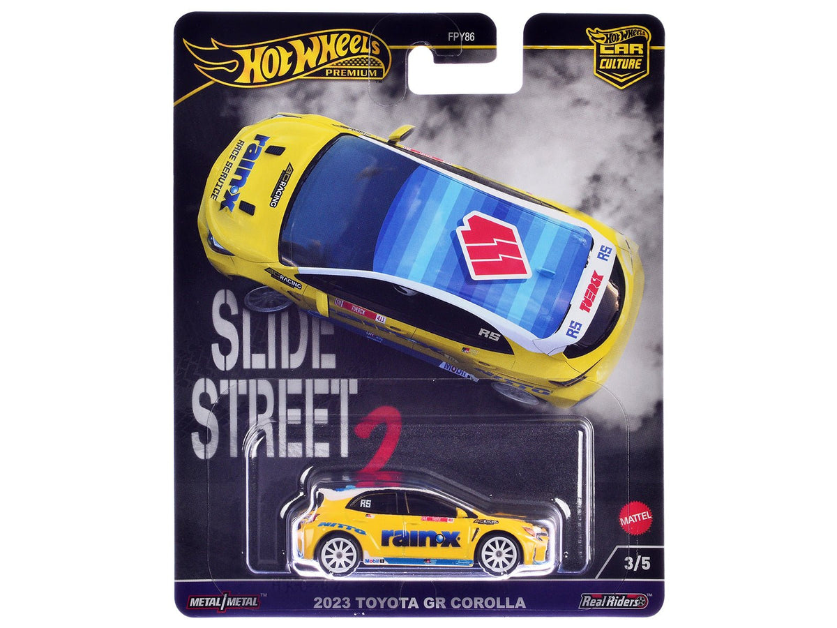 2023 Toyota GR Corolla "Rain X" Yellow "Slide Street 2" Series Diecast Model Car by Hot Wheels free shipping USA
