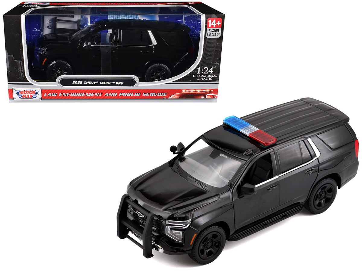 2025 Chevrolet Tahoe PPV Black "Custom Builder's Kit - Law Enforcement and Public Service" Series 1/24 Diecast Model Car by Motormax free shipping USA