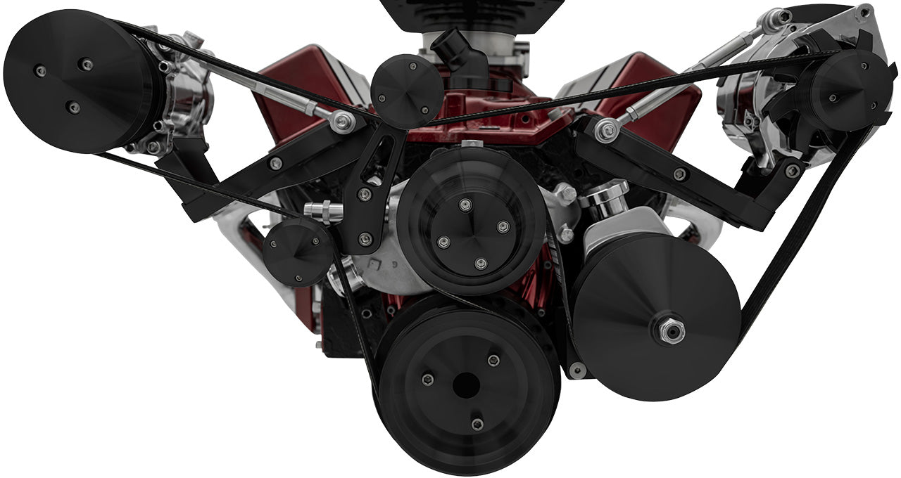 Small Block Chevy Serpentine System; SWP; Reverse Outward - Saginaw-Key - Black