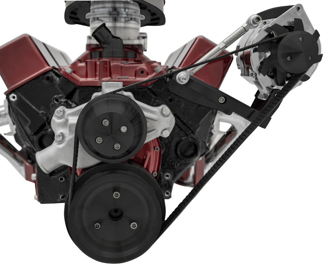 Small Block Chevy High Flow Serpentine Conversion - Outward - ALT Only - Black