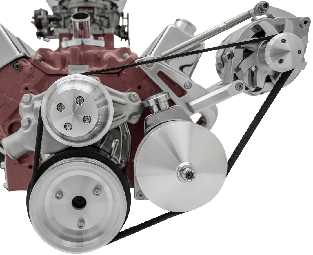 Small Block Chevy High Flow Serpentine Conversion Deluxe; Outward; Saginaw-Press