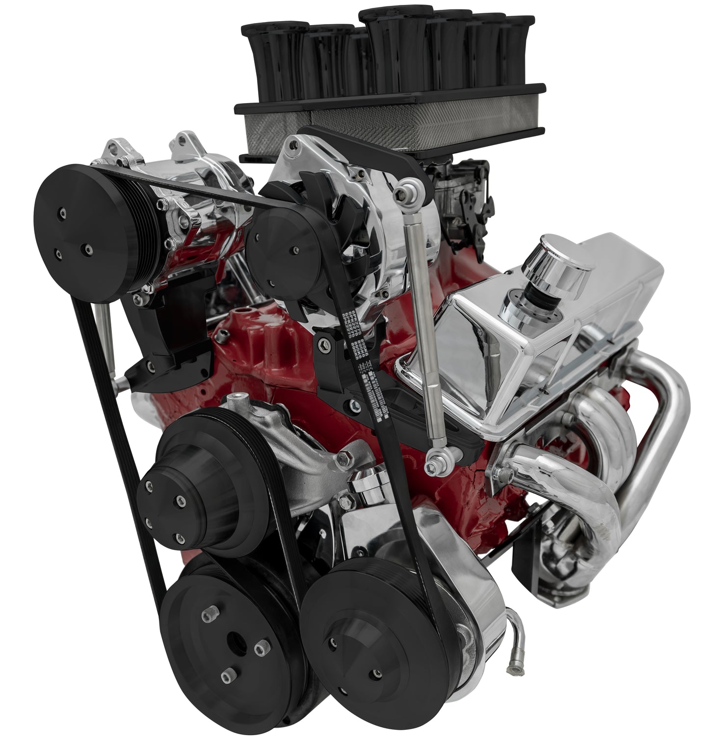 Small Block Chevy Serpentine System; Inward; AC PS; SWP; Saginaw-Key; Black