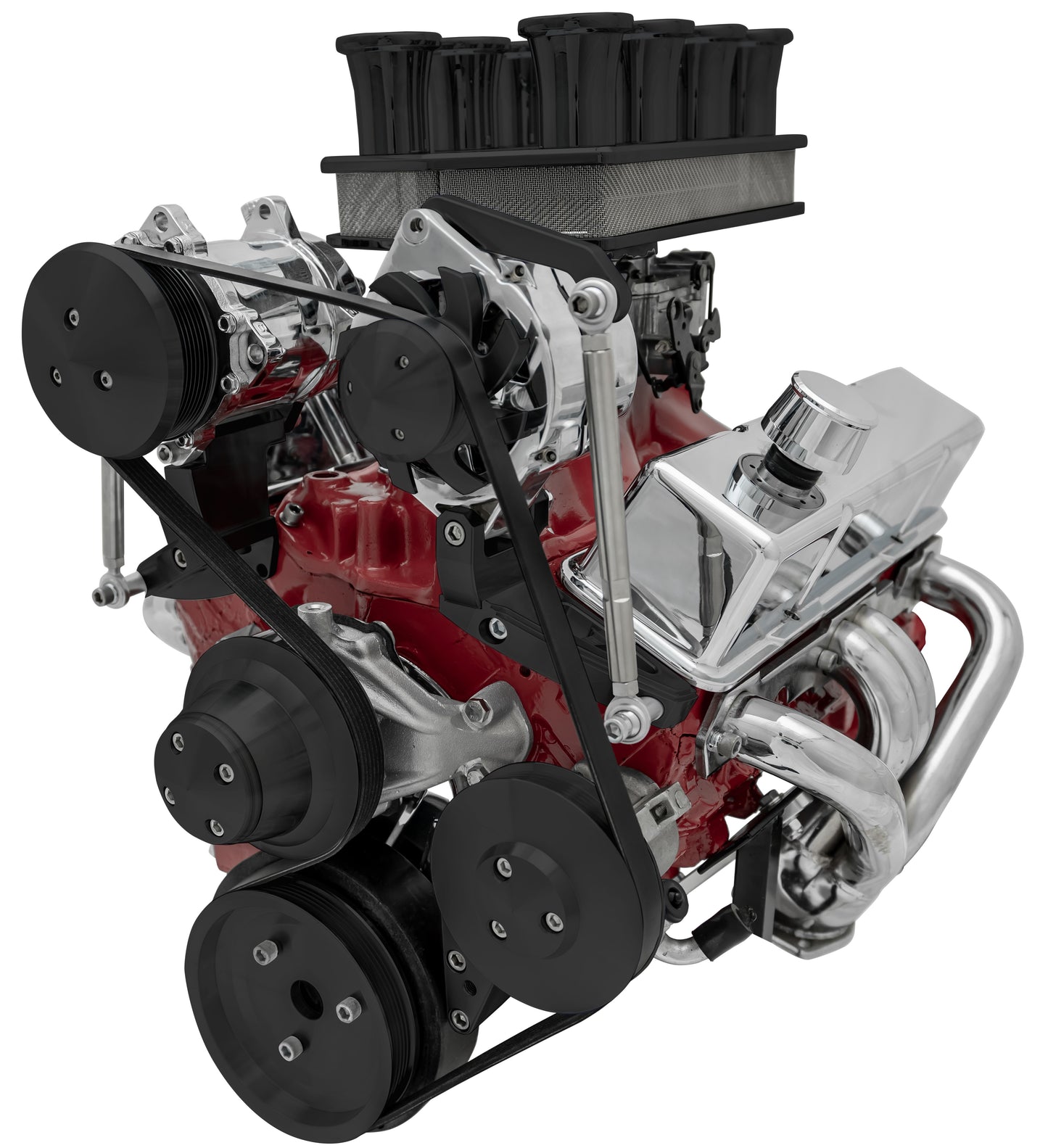 Small Block Chevy Serpentine System; Inward; AC & PS; SWP; Reverse; GMT2; Black