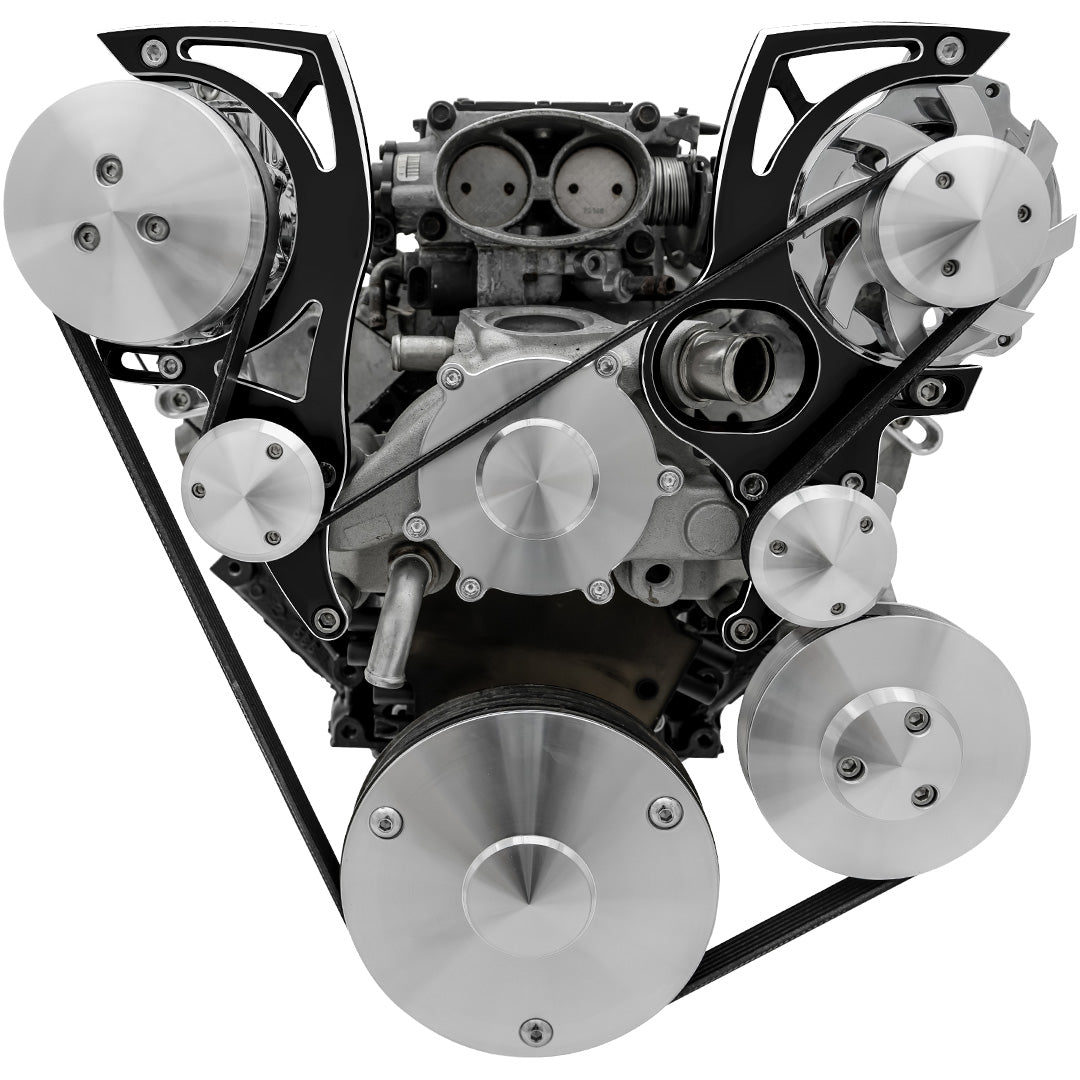 Chevy LT1 Gen II Serpentine Conversion; High Mount; AC & PS; GMT2; Black Onyx