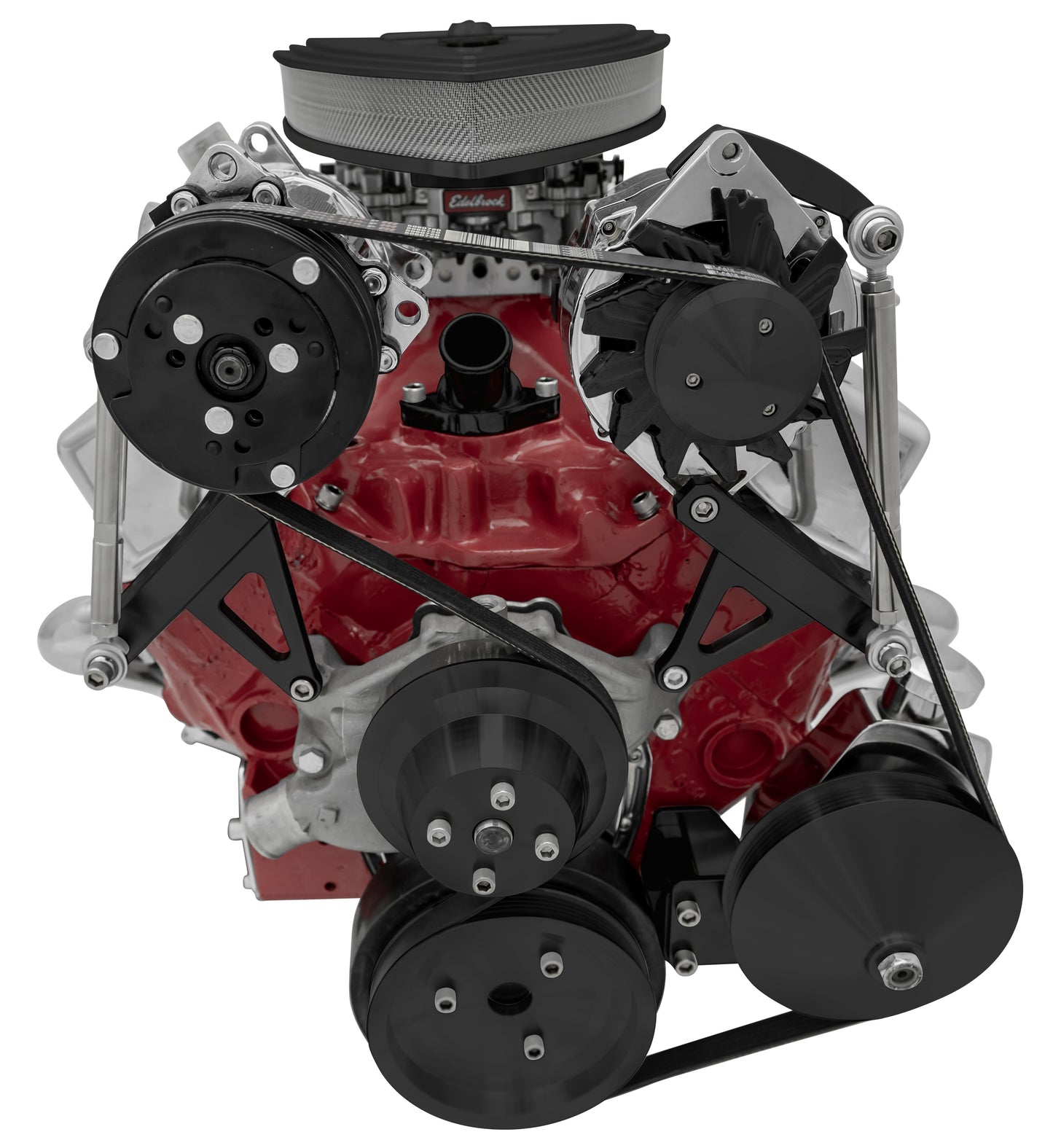 Small Block Chevy Serpentine Conversion - AC & PS - SWP - Saginaw-Key - Black