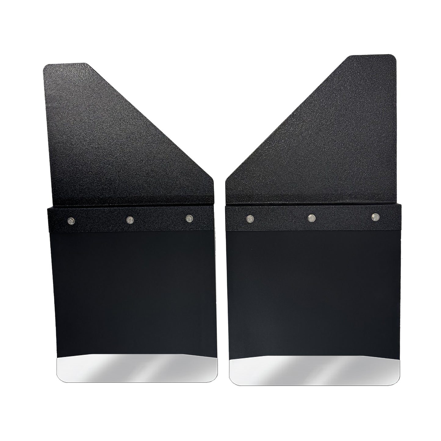 Universal 14" Front/Rear Set Back Mud Flap - 1" Offset - Black Poly-Coated Set-Back - 14"W X 15"H Flap With Stainless Steel Weight