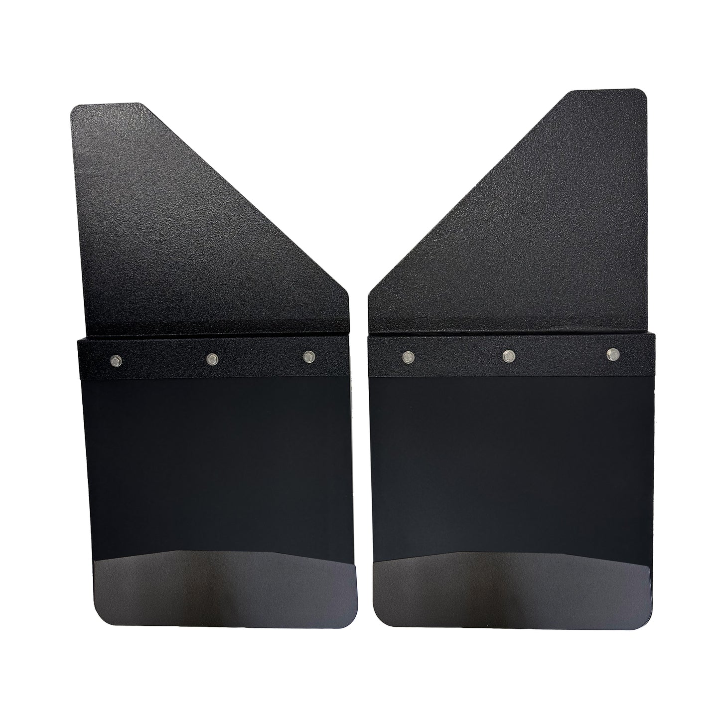 Universal 14" Front/Rear Set Back Mud Flap - 1" Offset - Black Poly-Coated Set-Back - 14"W X 15"H Flap With Black Powder-Coated Stainless Steel Weight