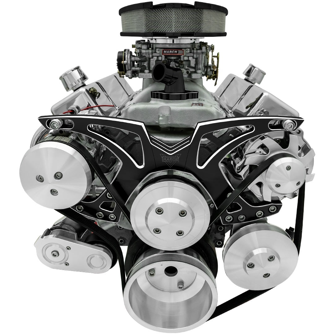 Small Block Chevy Black Onyx Style Track Serpentine Kit (AC/PS/ALT)