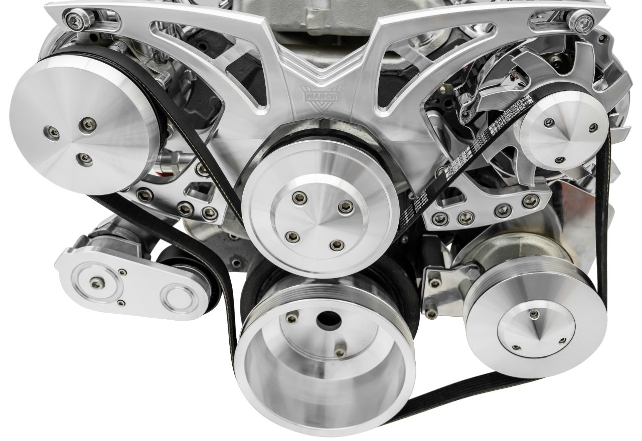 Small Block Chevy Clear Powder Coat Style Track Serpentine Kit (AC/PS/ALT)