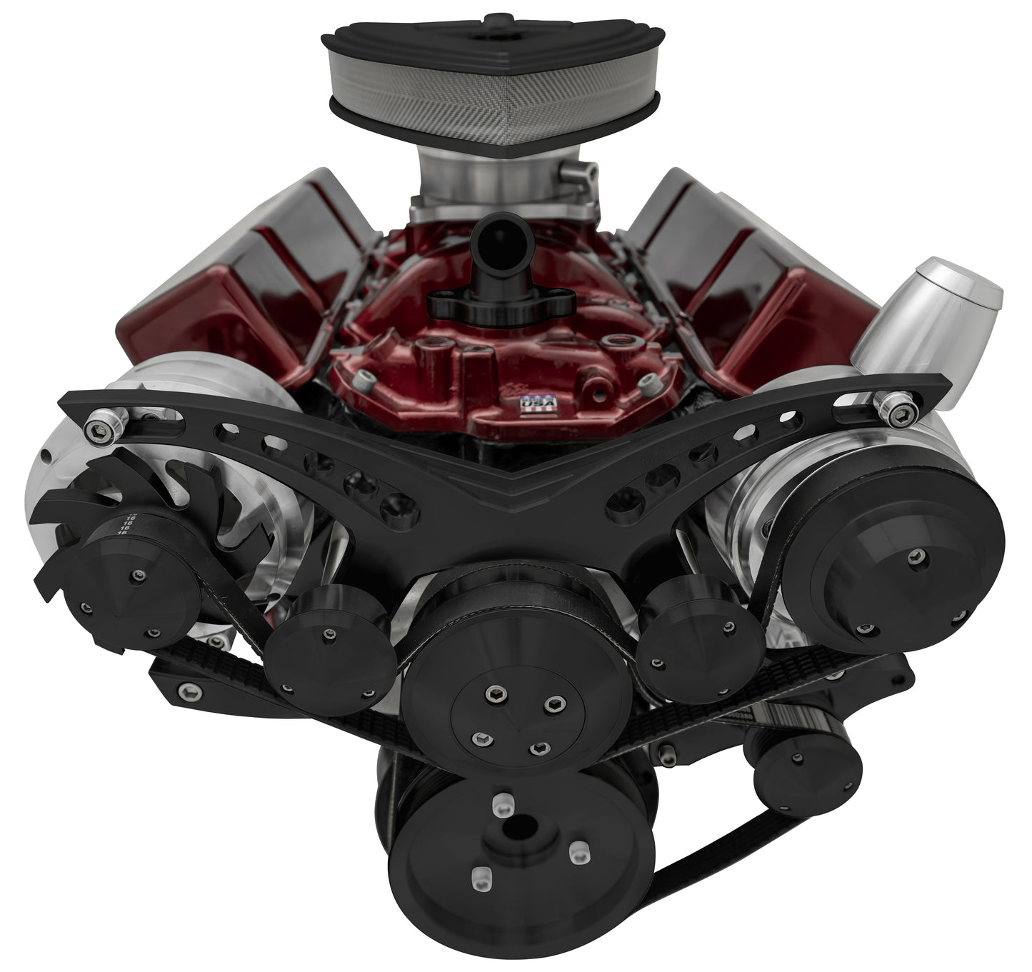 Small Block Chevy Serpentine Kit; Corvette; PS ALT; Billet Saginaw-Key; Black