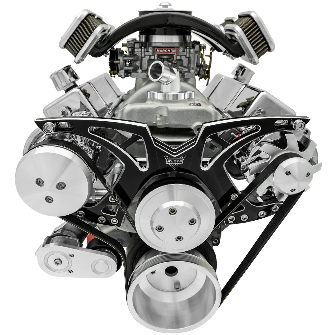 Big Block Chevy Style Track Serpentine System - AC & ALT - Black Onyx