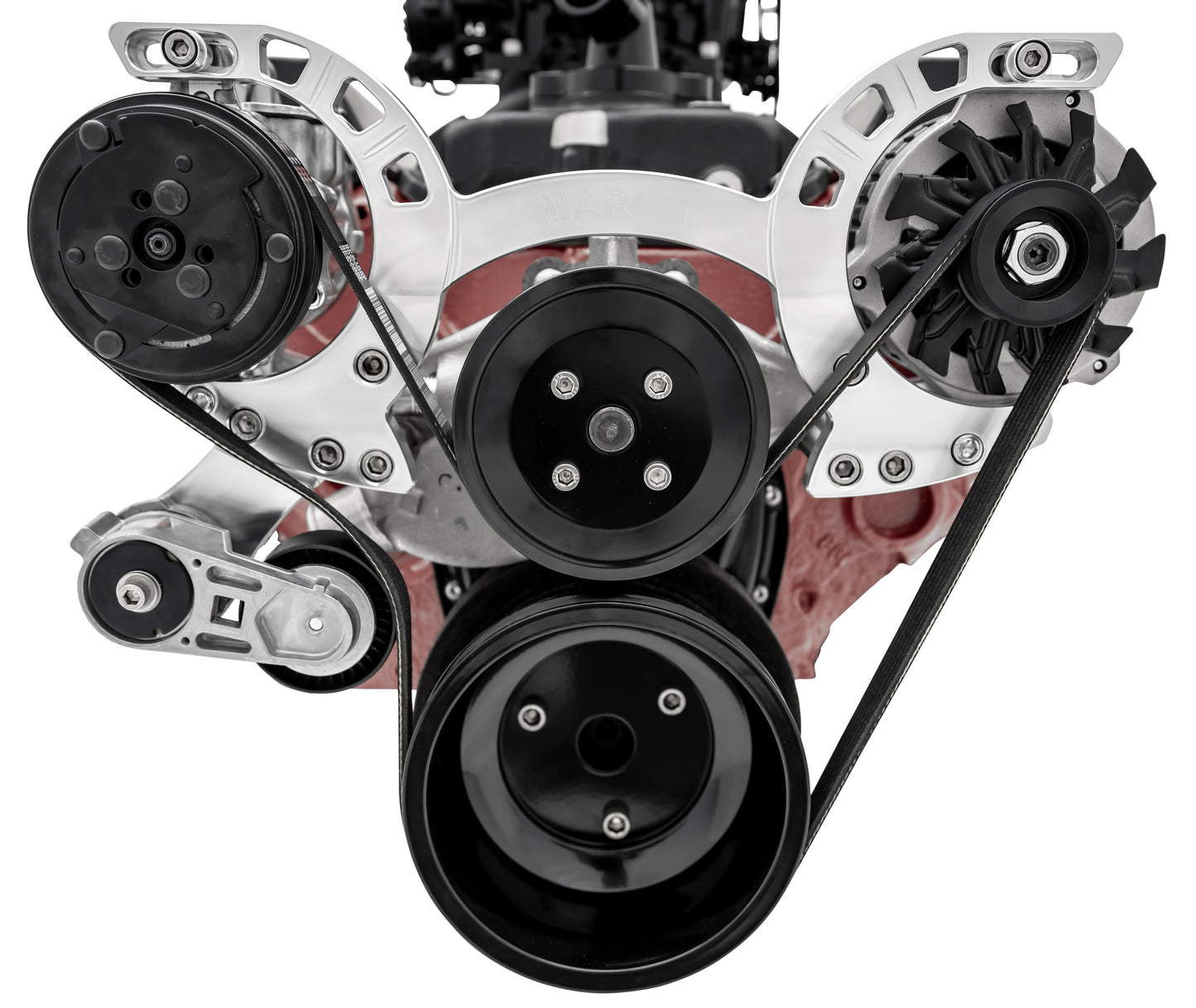Small Block Chevy Sport Track Custom Serpentine System - AC & ALT - Silver