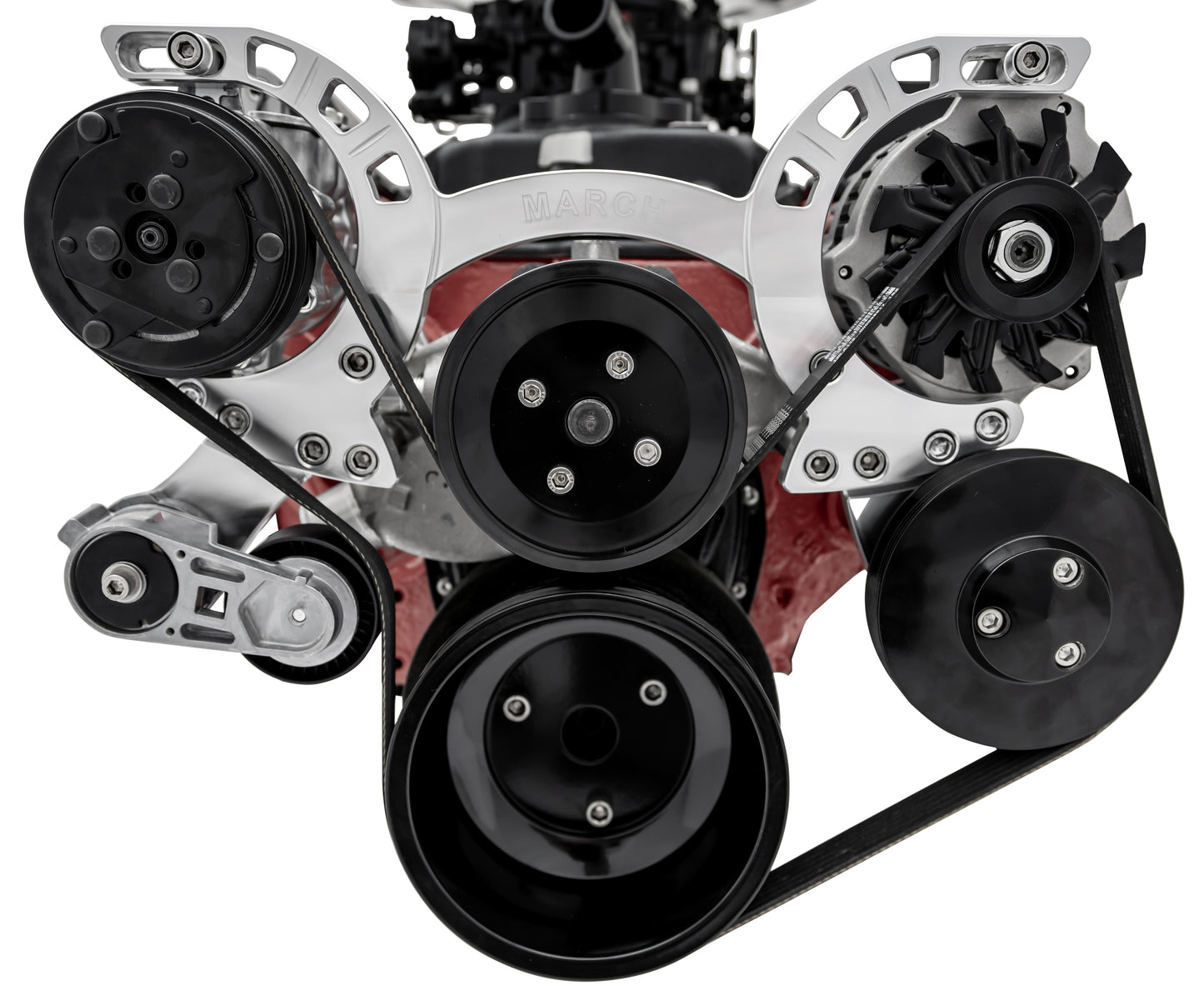 Small Block Chevy Sport Track Custom Serpentine System - AC & PS - GMT2 - Silver