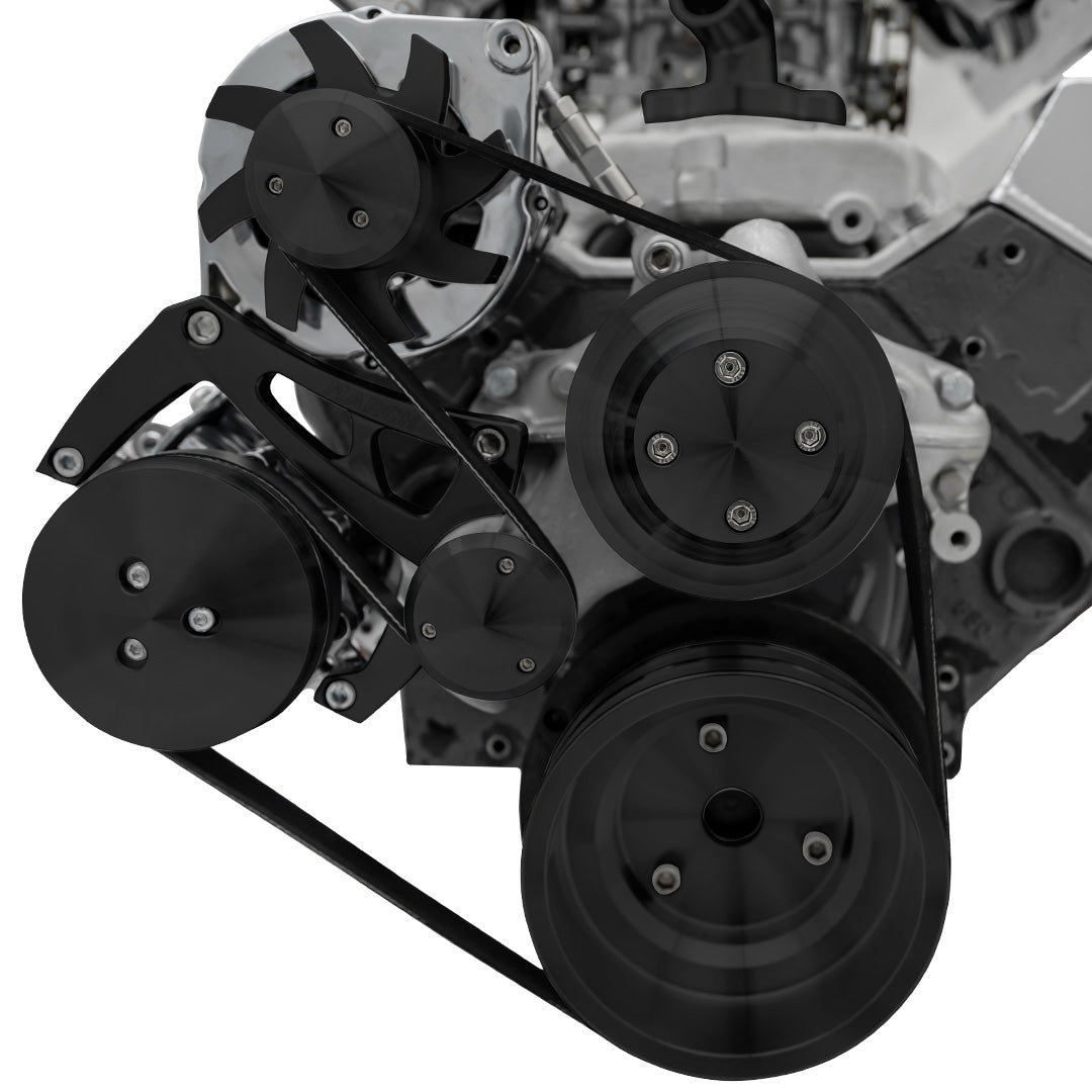 Small Block Chevy High Flow Serpentine Conversion Ultra - AC & ALT - Black