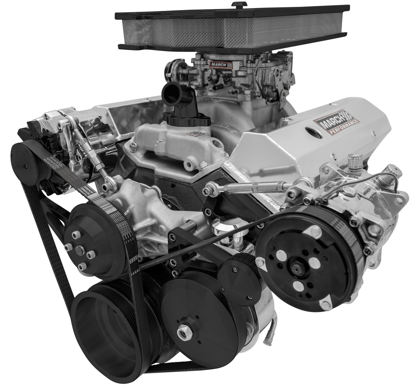Small Block Chevy Serpentine Conversion Deluxe - AC & PS - Saginaw-Press - Black
