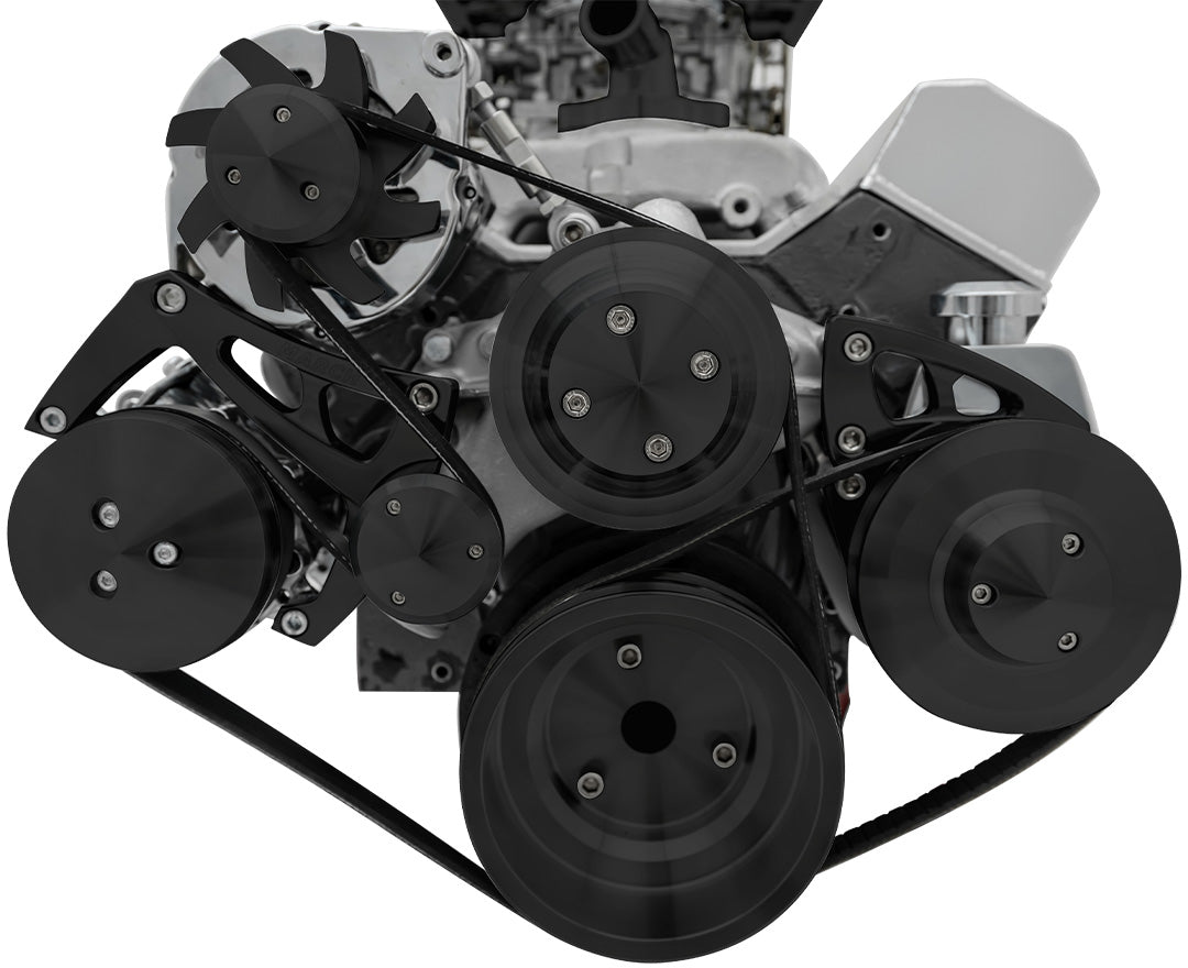 Small Block Chevy Serpentine Conversion- AC & PS - Saginaw-Press - 7176 - Black