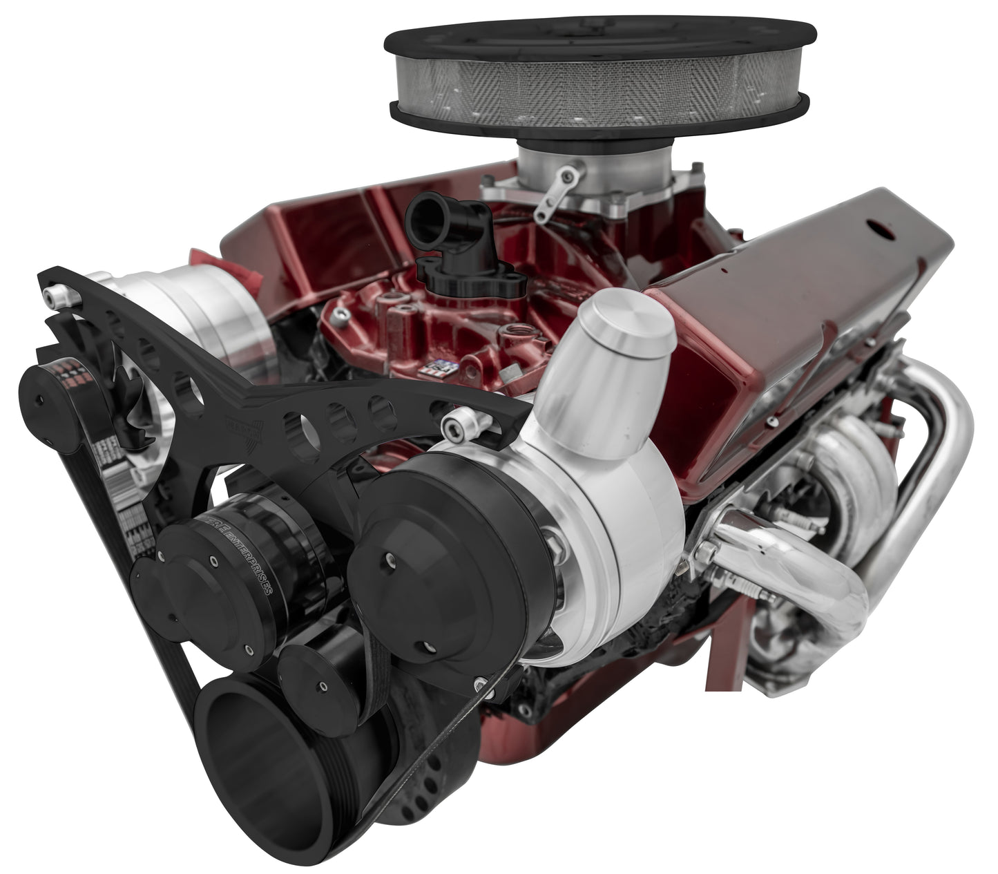 Big Block Chevy Serpentine System Revolver - EWP - PS & ALT - Billet; BLACK