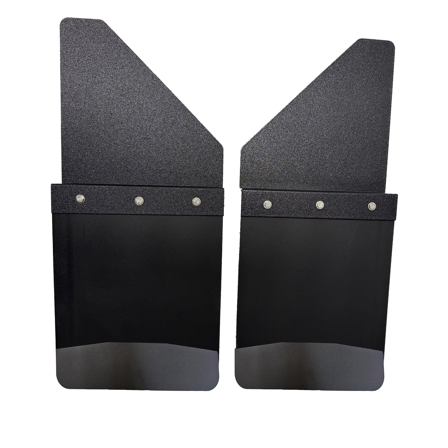 Universal 12" Front/Rear Set Back Mud Flap - 2" Offset - Black Poly-Coated Set-Back - 12"W X 15"H Flap With Black Powder-Coated Stainless Steel Weight