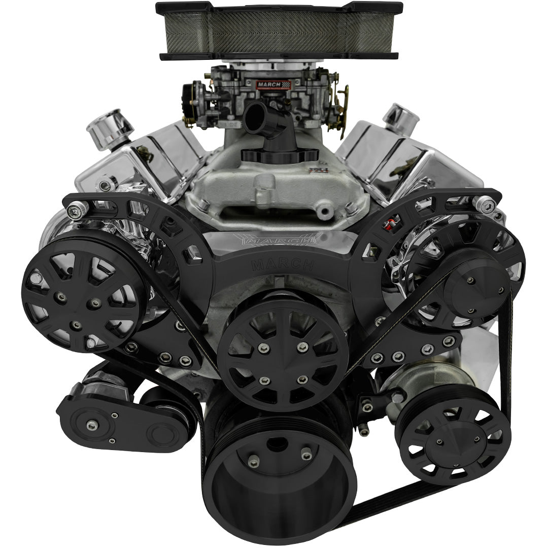 Big Block Chevy Sport Track Serpentine System - AC & PS - Saginaw-Key - Black