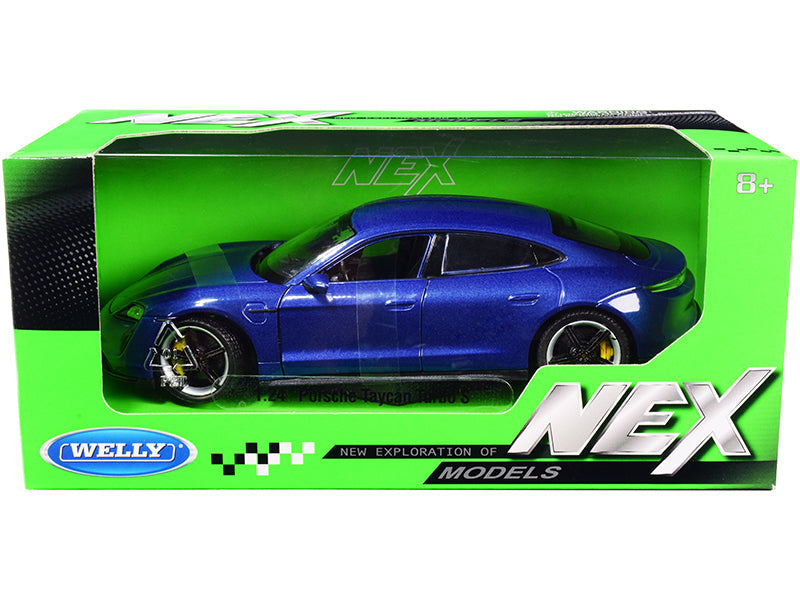 Porsche Taycan Turbo S Blue Metallic "NEX Models" 1/24 Diecast Model Car by Welly free shipping USA