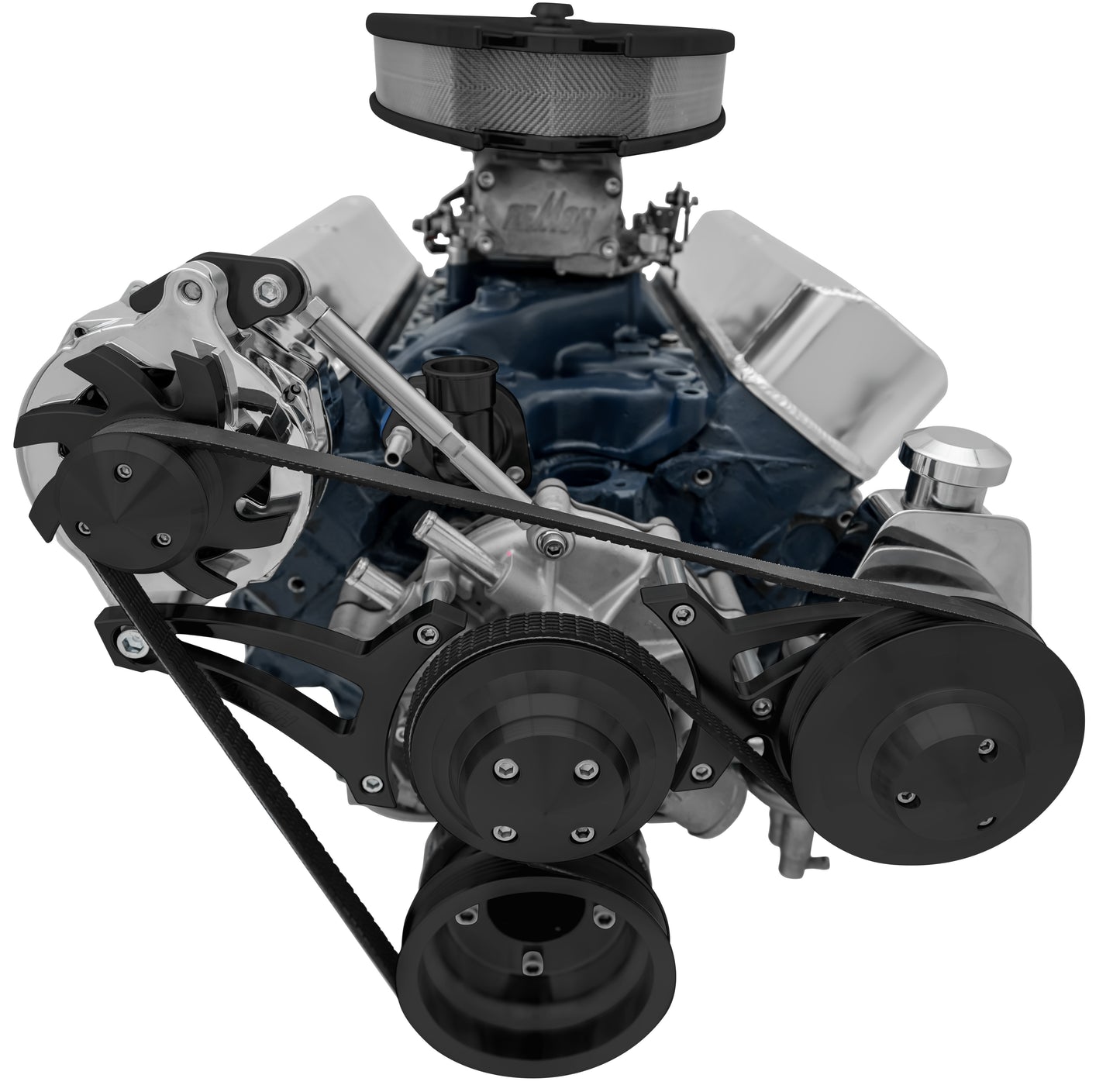 Small Block Ford Serpentine Conversion; Mid-Mount - 302 - PS-Saginaw - Black