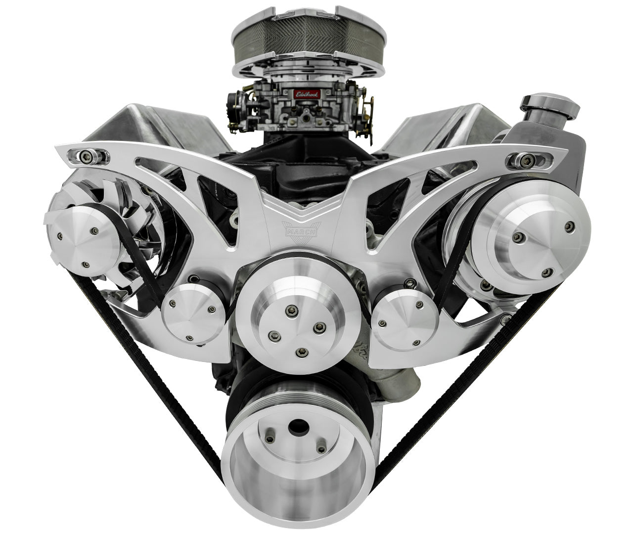 Big Block Ford Style Track Serpentine System - PS & ALT - Chrome
