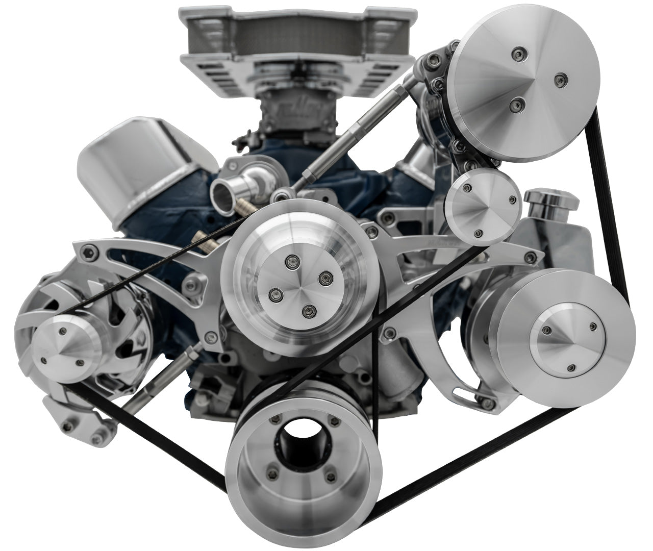Small Block Ford Serpentine System; 351W - Late - 4 Bolt - AC & PS- Saginaw