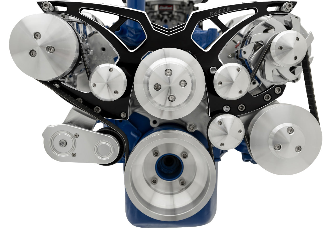 Ford 351 Cleveland Serpentine System - AC & PS - Black Onyx