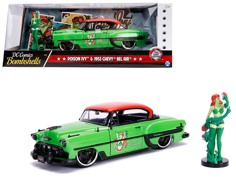 1953 Chevrolet Bel Air Green and Red Top with Poison Ivy Diecast Figure "DC Comics Bombshells" Series 1/24 Diecast Model Car by Jada free shipping USA