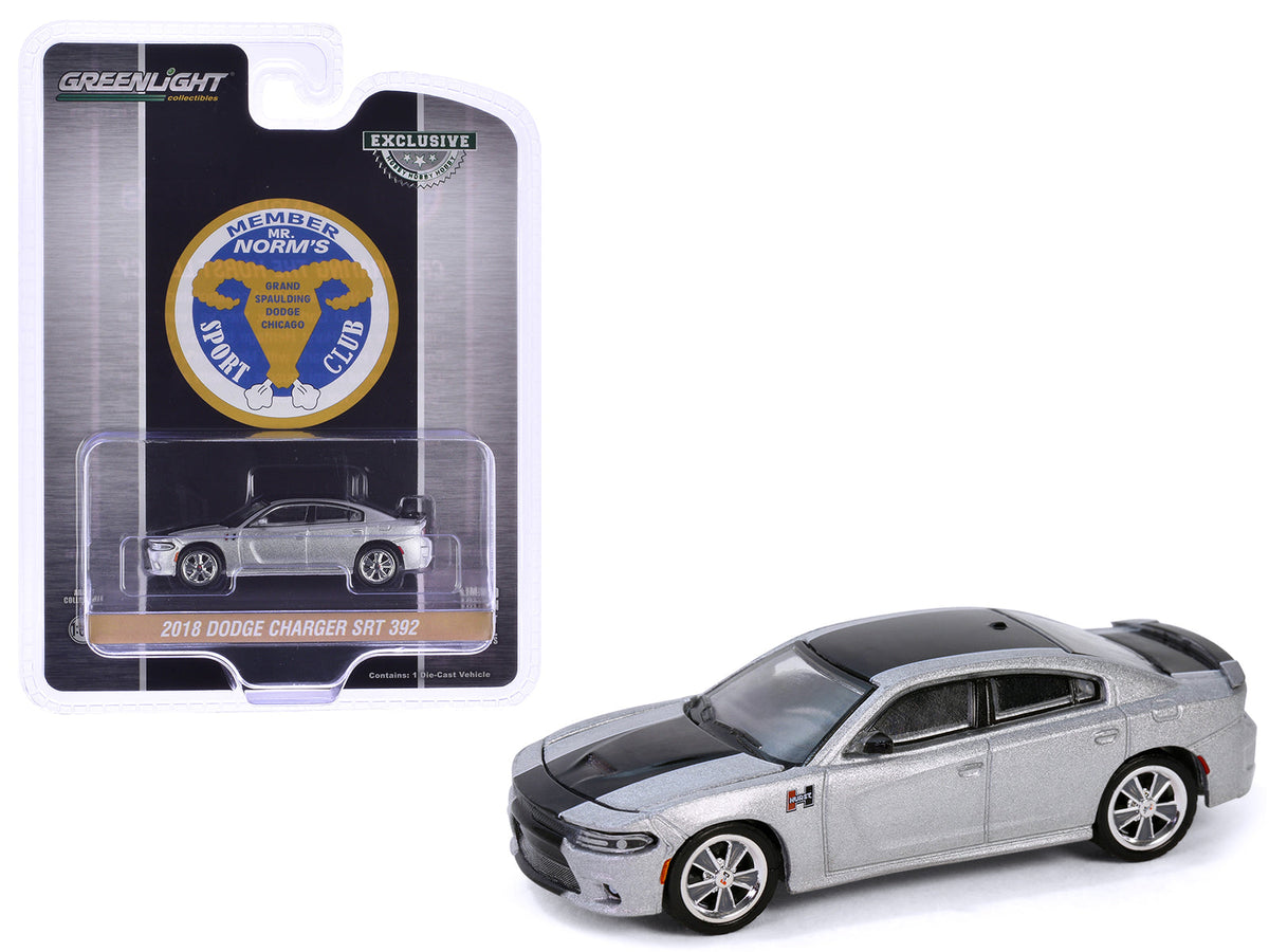 2018 Dodge Charger SRT 392 Silver Metallic with Black Stripe "Mr. Norm Heritage GSS Charger" "Hobby Exclusive" Series 1/64 Diecast Model Car by Greenlight free shipping USA