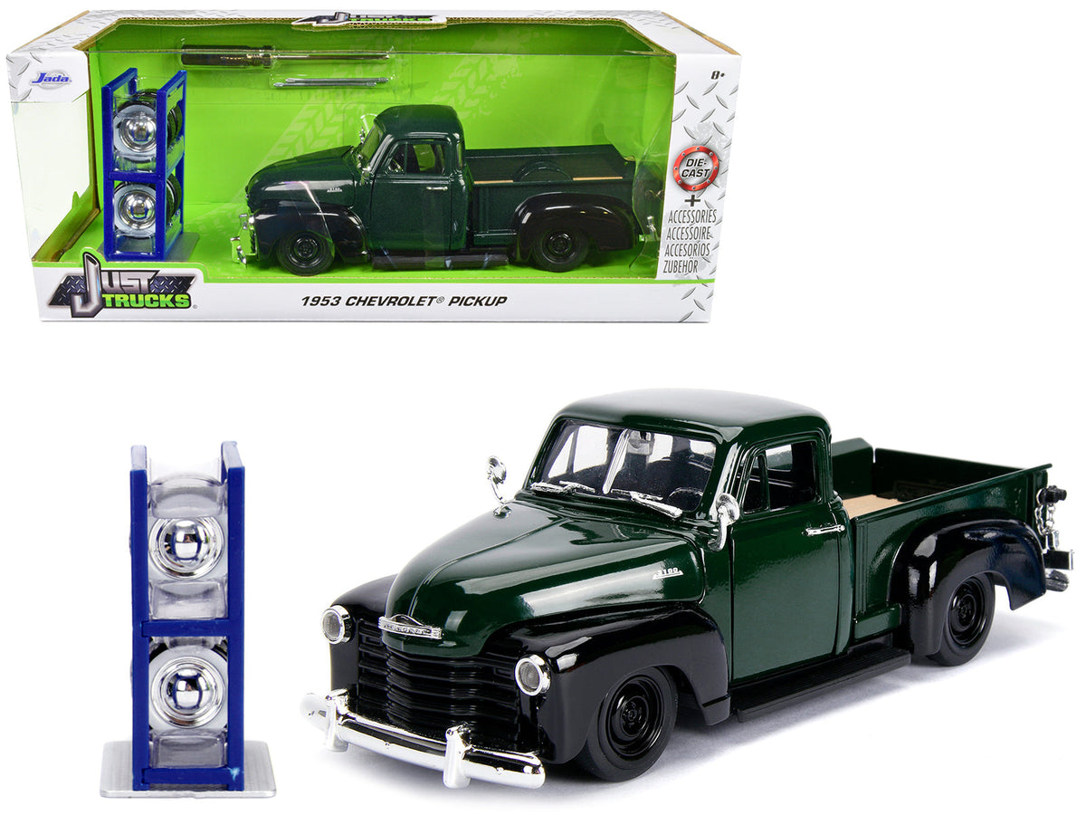 1953 Chevrolet 3100 Pickup Truck Green with Extra Wheels "Just Trucks" Series 1/24 Diecast Model Car by Jada free shipping USA