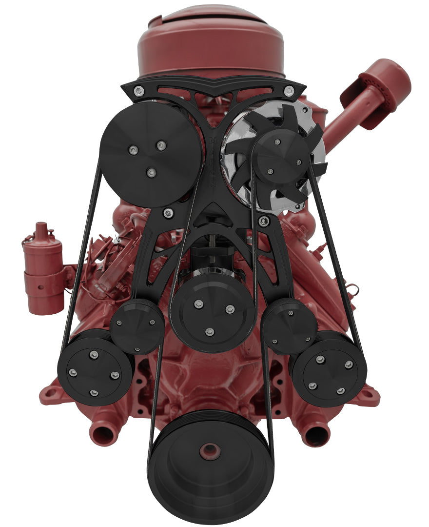 Ford Flathead Serpentine System - 90° Mounts - AC & ALT - Black