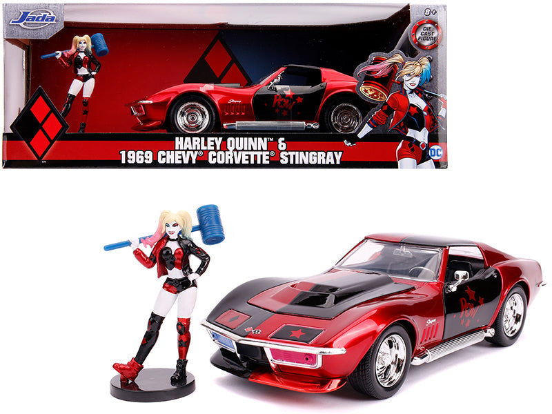 1969 Chevrolet Corvette Stingray with Harley Quinn Diecast Figurine "DC Comics" Series 1/24 Diecast Model Car by Jada free shipping USA