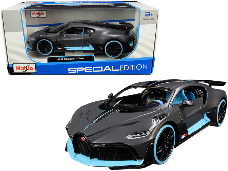 Bugatti Divo Satin Charcoal Gray with Carbon and Blue Accents "Special Edition" 1/24 Diecast Model Car by Maisto free shipping USA
