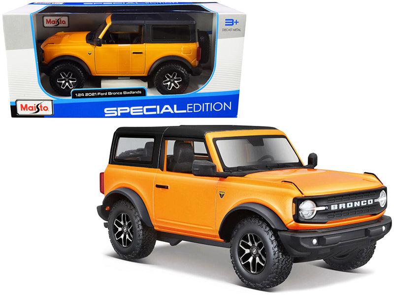 2021 Ford Bronco Badlands Orange Metallic with Black Top "Special Edition" 1/24 Diecast Model Car by Maisto free shipping USA