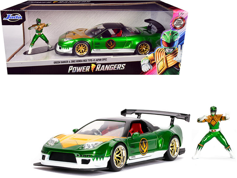 2002 Honda NSX Type-R Japan Spec RHD (Right Hand Drive) and Green Ranger Diecast Figurine "Power Rangers" 1/24 Diecast Model Car by Jada free shipping USA