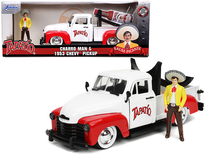 1953 Chevrolet Pickup Truck White and Red with Charro Man Diecast Figurine "Tapatio" 1/24 Diecast Model Car by Jada free shipping USA