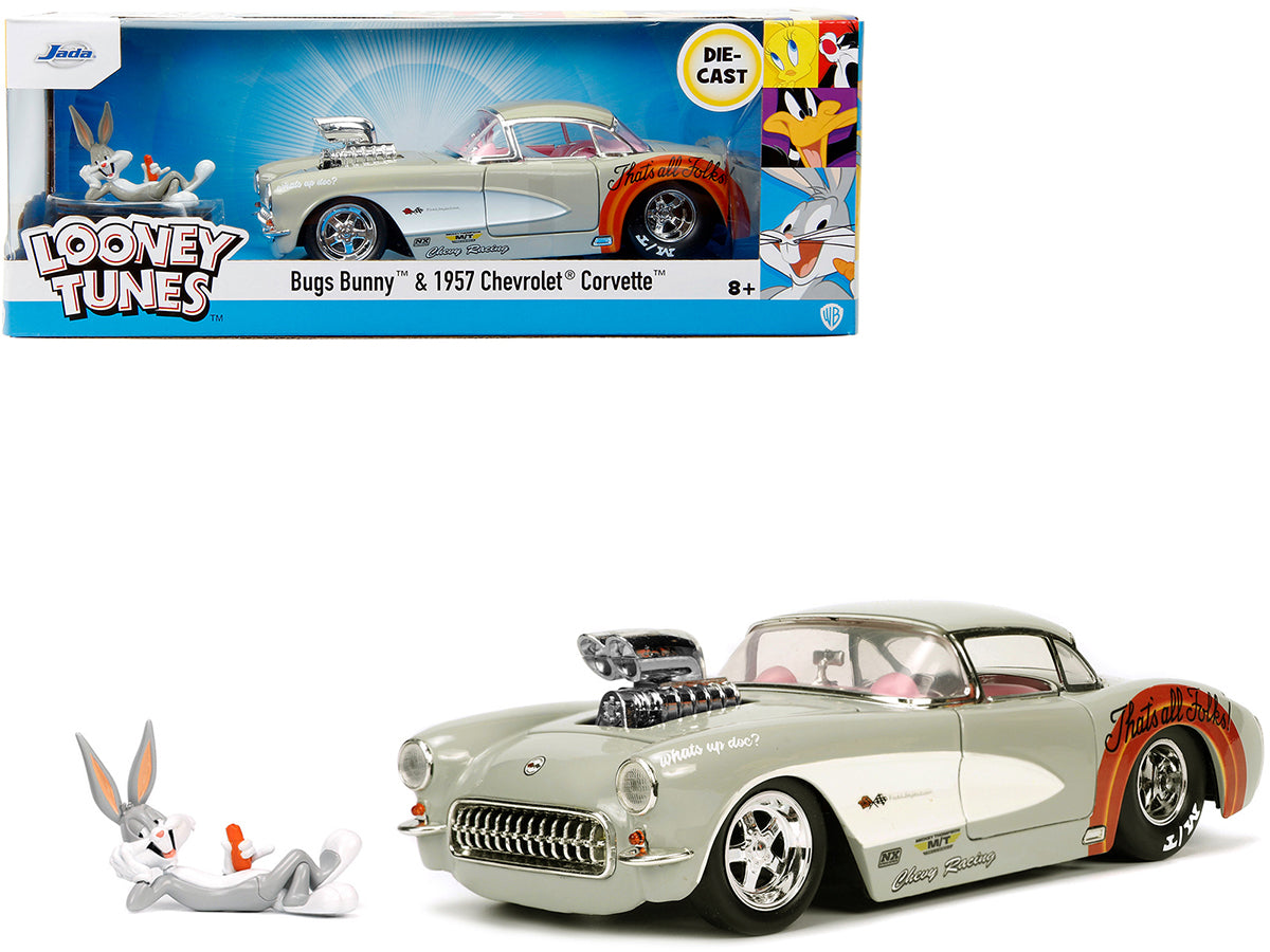 1957 Chevrolet Corvette Beige with Pink Interior with Bugs Bunny Figure "Looney Tunes" "Hollywood Rides" Series 1/24 Diecast Model Car by Jada free shipping USA